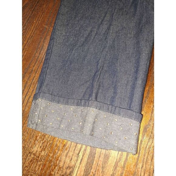 16P American Sweetheart Denim Blue Jean Cotton Capri Cuffed Hem Studded - Picture 2 of 5